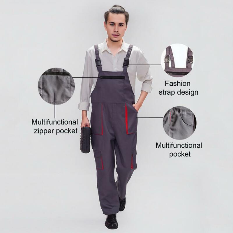 Peto de trabajo con Tirantes ajustables para hombre y mujer, mono de pierna ancha con bolsillos, Color sólido, con múltiples bolsillos, ropa de trabajo