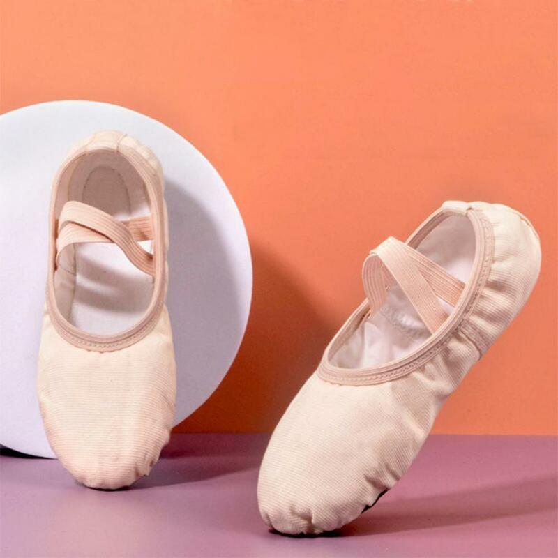 Балетки женские эластичные, мягкие холщовые танцевальные Тапочки с разрезом, для представлений, удобная прочная обувь