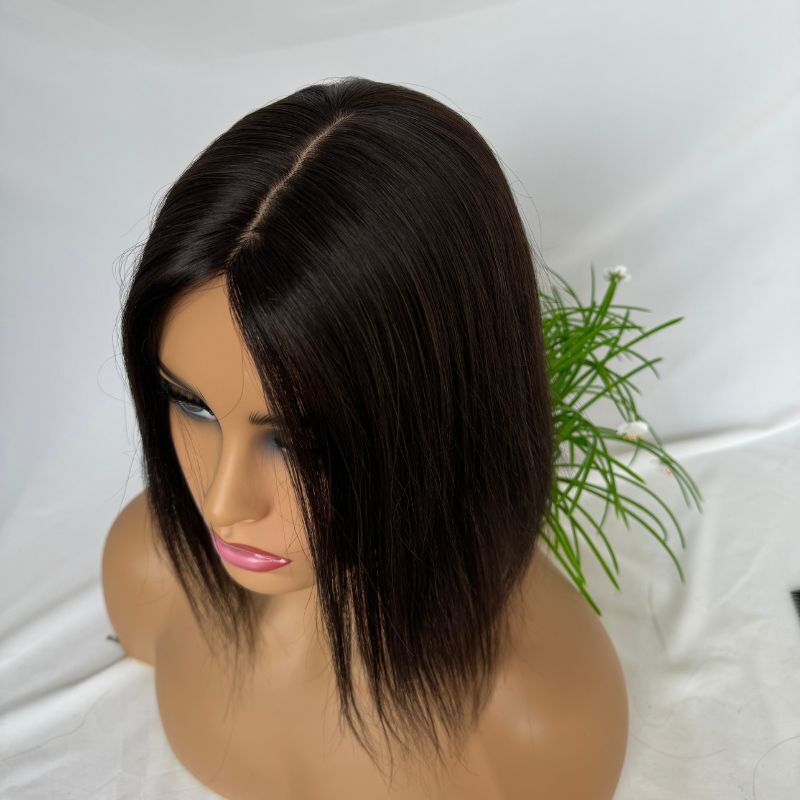 أغطية شعر بشري حقيقي لتخفيف الشعر ، قطع شعر بقاعدة من الحرير ، قطع شعر ريمي ، امرأة سوداء طبيعية ، 7x13cm
