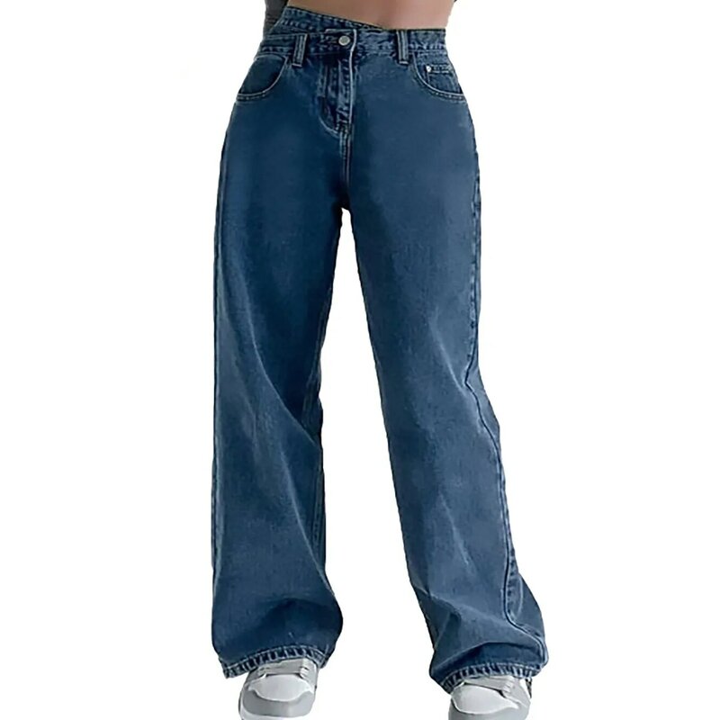 Calça jeans casual folgada de cintura alta feminina, calça jeans Y2K de perna reta, jeans vintage lavado azul solto, moda anos 90, novo, 2023