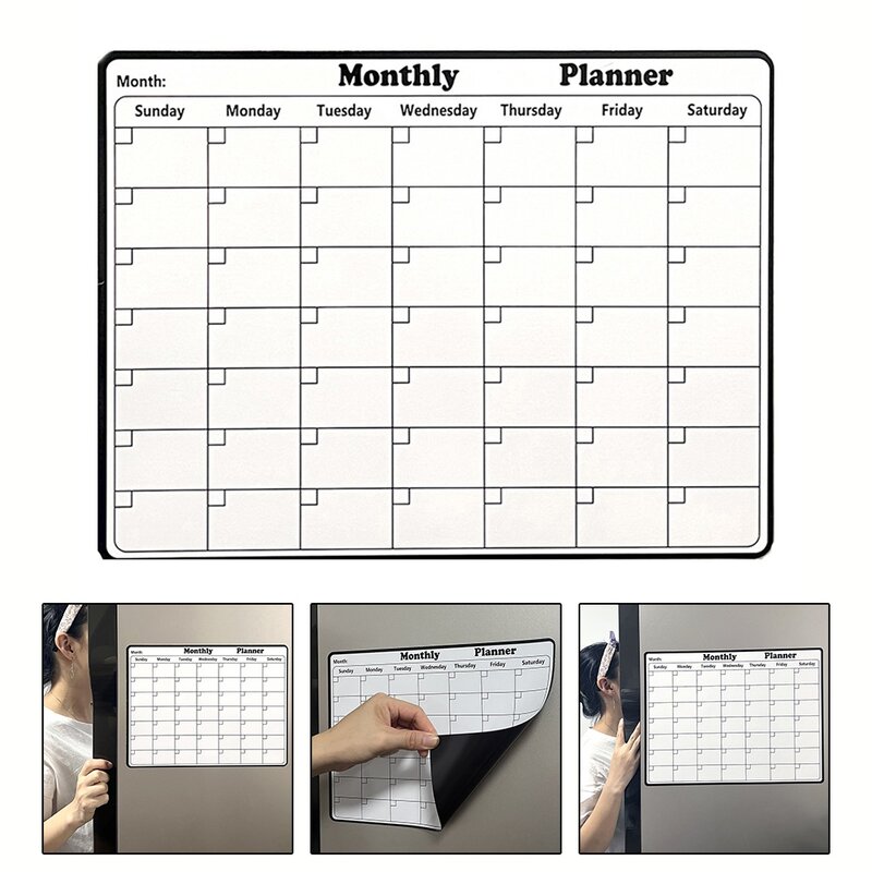 Lodówka suchościeralna Kalendarz magnetyczny Miesięczny planer tygodniowy Tablica z 3 markerami 1 gumką 3 magnesy do domu