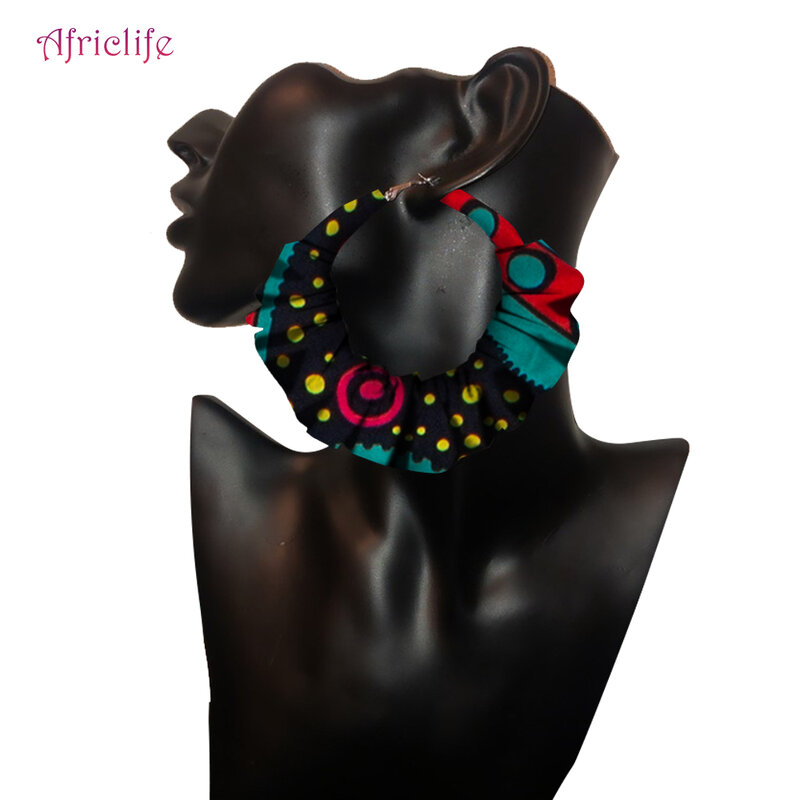 African Print Earrings Wax Cotton Wedding Flower Fabric Drop Hook Earrings Summer Bohemian Round Stylish Earrings WYB513