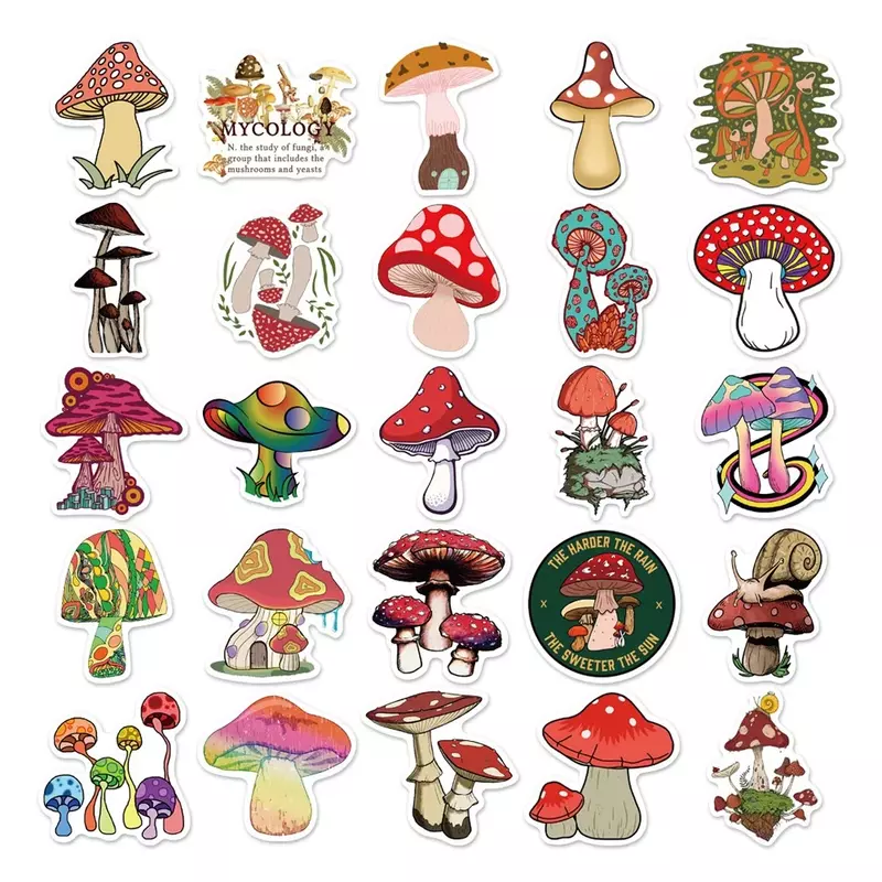 10/30/50Pcs Cartoon Mushroom Waterproof Graffiti Sticker Aesthetic Decorative Luggage Laptop Cup Phone Scrapbook Kids Stickers