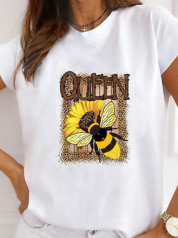 Ropa con estampado de abeja para mujer, camiseta de manga corta de verano, Camiseta básica con estampado de moda