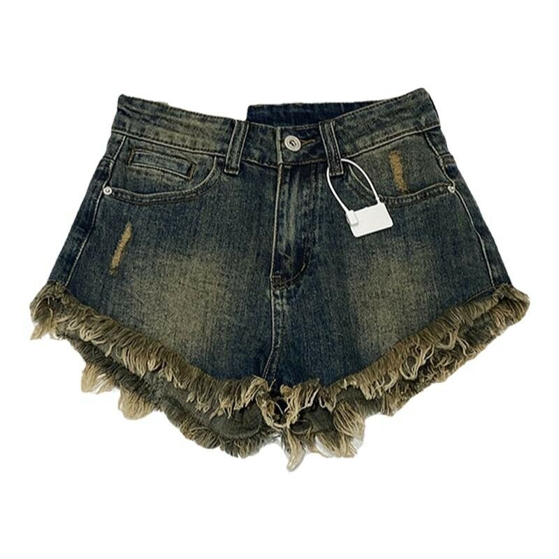 Tassel Low waisted Cool Girl Denim Wide Leg Shorts 2024 Summer Women New Versatile A-line Ragged Edges Slim Short Hotpants
