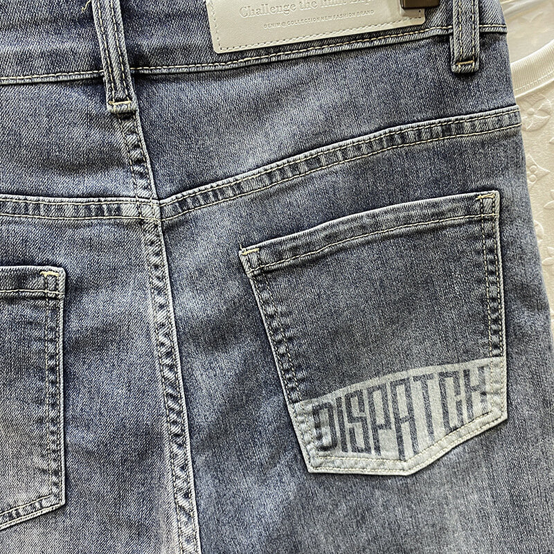Shorts jeans rasgados masculinos, estampados em PU Shuai, que combina tudo, soltos, retos, casuais, calças cortadas de alta qualidade, nova moda, verão, 2024