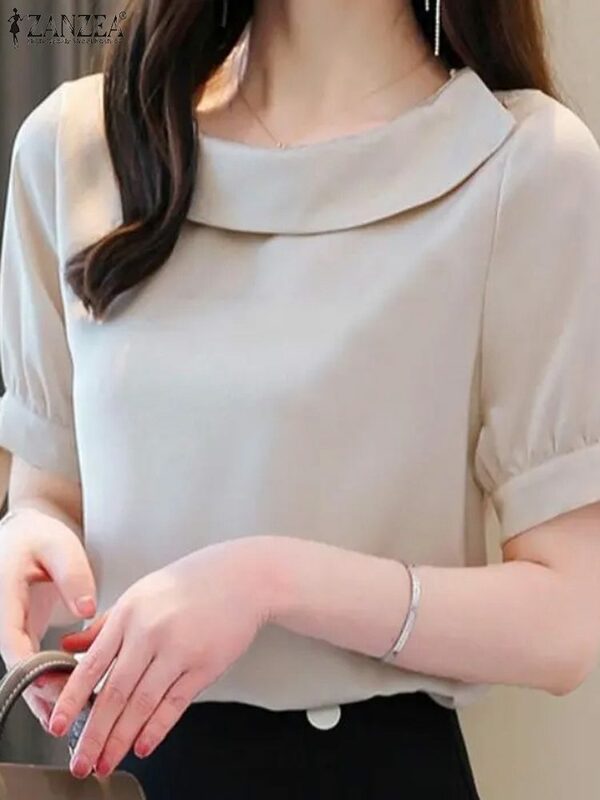 ZANZEA-camisa feminina com gola lapela, blusa casual manga curta, túnica elegante de festa, moda de escritório grande, verão 2024