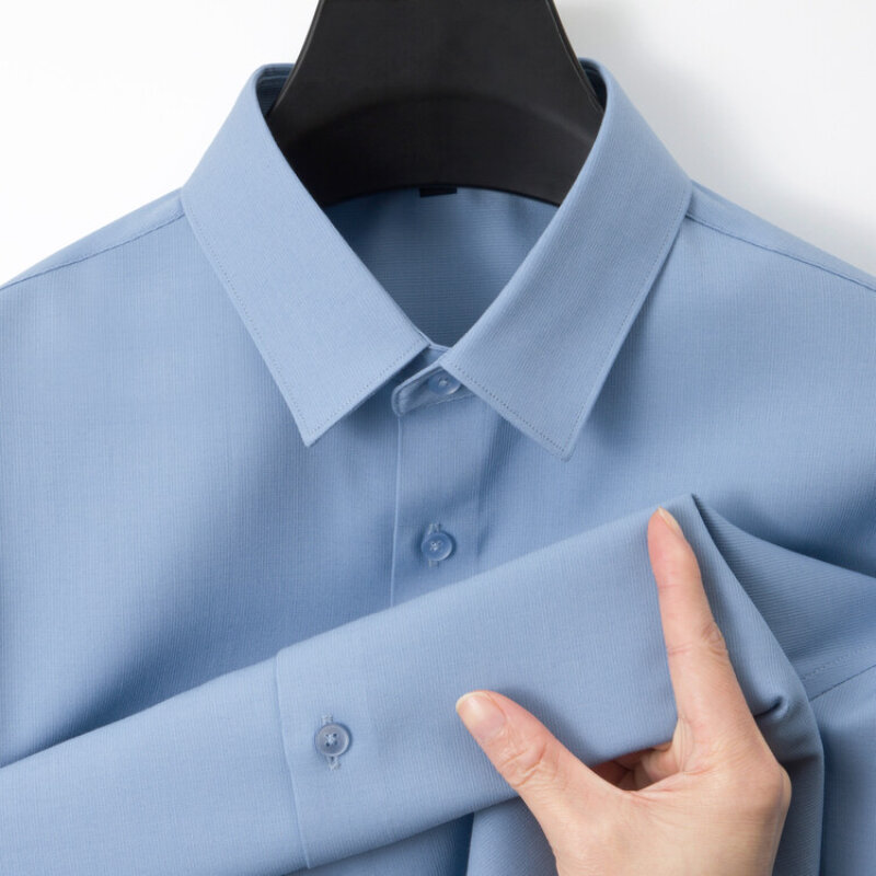 Высококачественные деловые и повседневные мужские рубашки с длинным рукавом, дышащие, Эластичные Классические рубашки, подходят для всех сезонов.