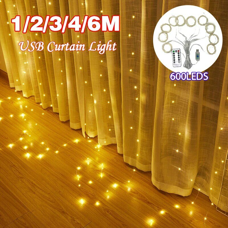 Tirai LED String Lampu Dekorasi Natal 3M Remote Control Liburan Pernikahan Peri Garland Lampu untuk Kamar Tidur Outdoor Rumah