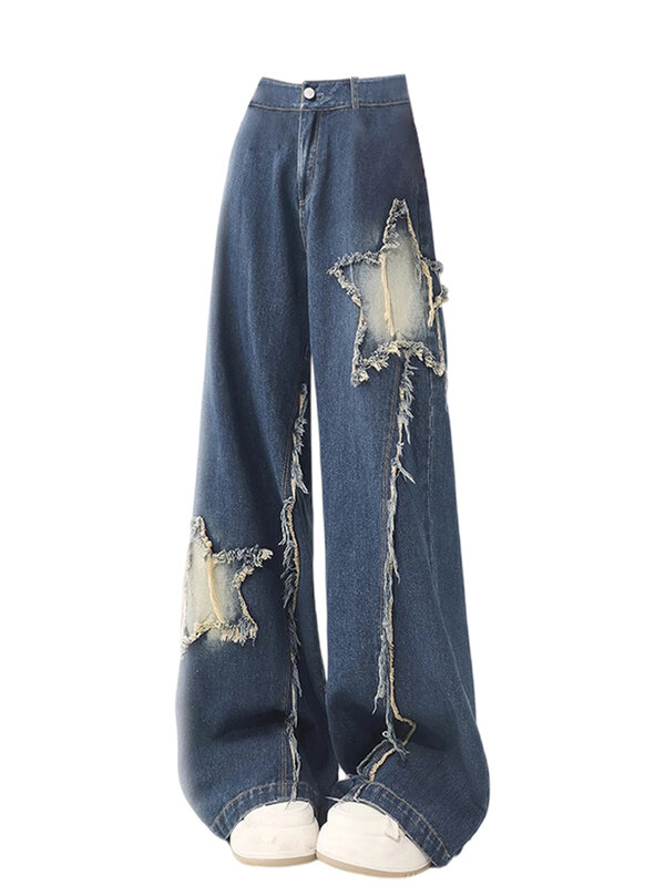 Женские винтажные джинсы в стиле Харадзюку, американские мешковатые брюки из денима в стиле хип-поп, в стиле Харадзюку, в стиле Харадзюку, Y2k, 2000s