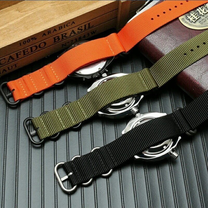 Nylon Watch Band 18mm 20mm 22mm 24mm Waterproof for Nato Zulu Strap Premium Army Sport Dropshipping Belt Black 5 rings bracelet