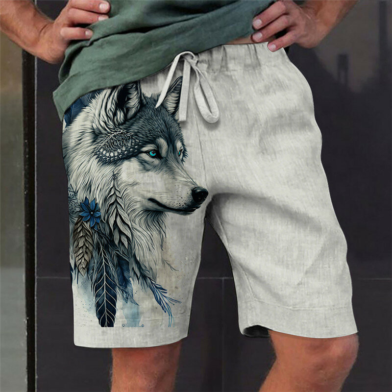 Men's Shorts Summer Shorts Beach Shorts Drawstring Elastic Waist 3D Print Graphic Animal Wolf Breathable Soft Short Casual Daily