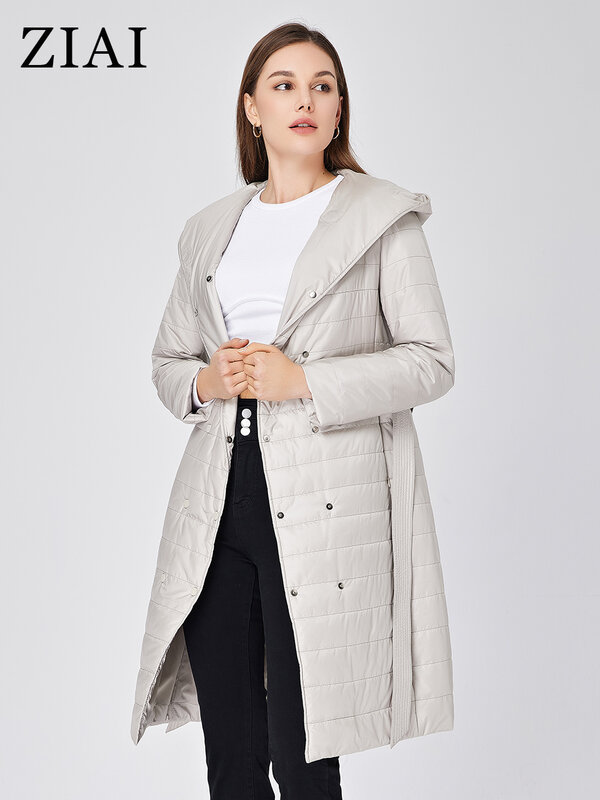 ZIAI-chaquetas largas con capucha para primavera y otoño, parkas clásicas de algodón fino con doble botonadura, cinturón con solapa grande, ZM-7540, novedad de 2023