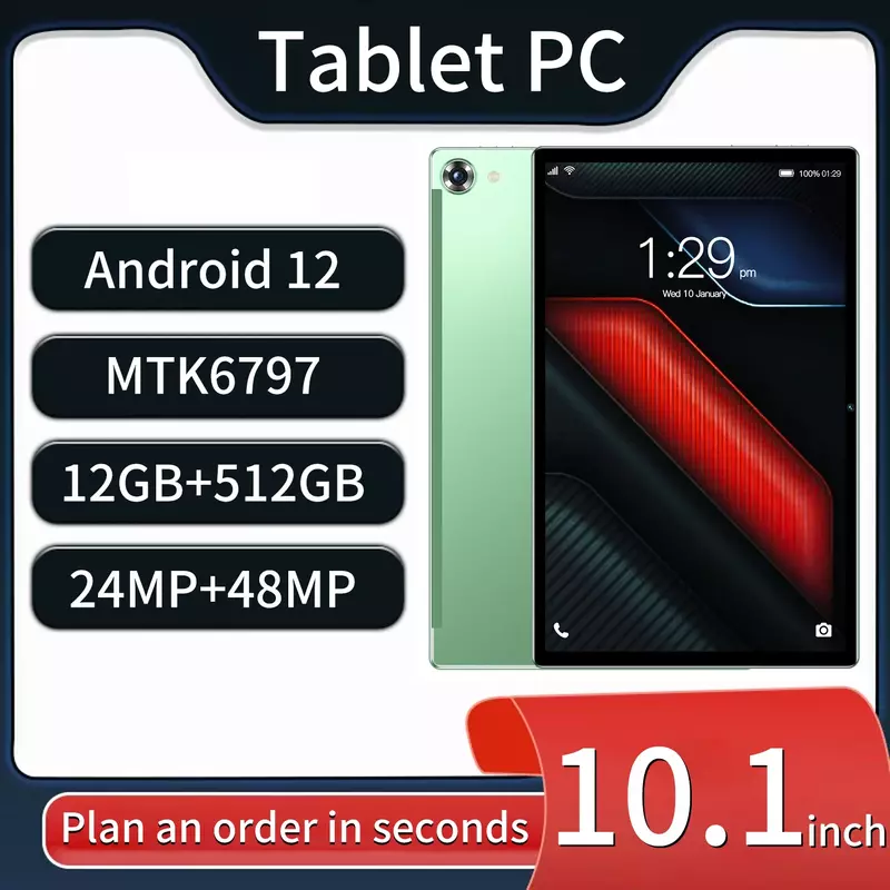 Tablette Android version globale, PA13, 2023 pouces, 12 Go, 10.1 Go, Bluetooth, Deca Core, 24 + 48MP, WPS + 5G, WiFi, ordinateur portable, offres spéciales, 512