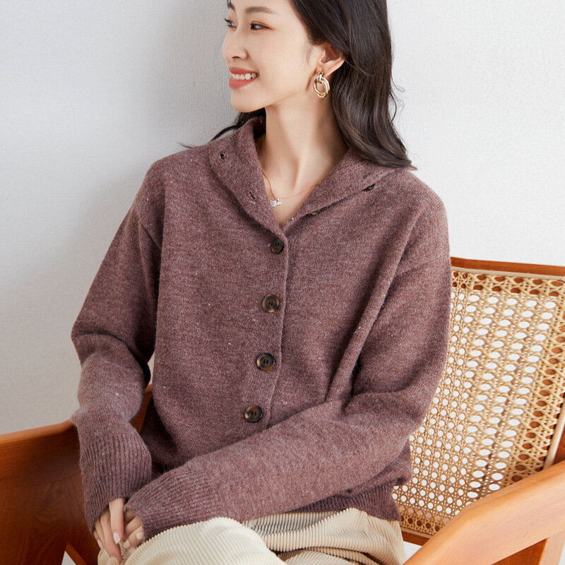 Nuovo maglione sciolto tinta unita Cardigan donna maglione vintage monopetto maglione lavorato a maglia