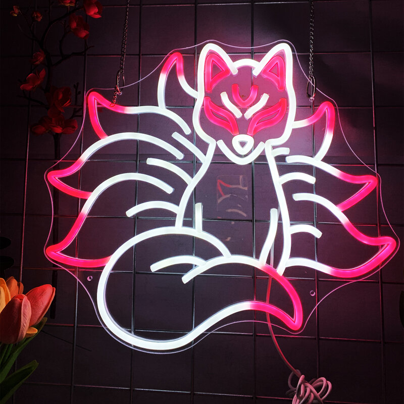 Zorro rosa de nueve colas que puede ajustar las luces de neón, color personalizado, dormitorio, adecuado para banquetes, bares, ambiente de fondo de neón