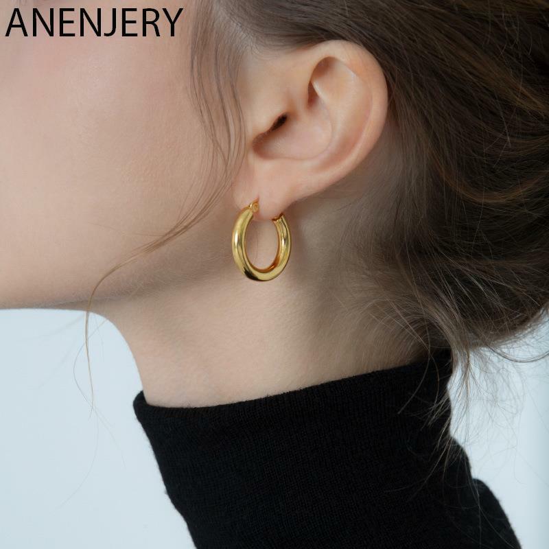 Anenjery-女性と男性のための幾何学的なイヤリング,滑らかなシルバーカラーのイヤリング,高級ジュエリー,卸売