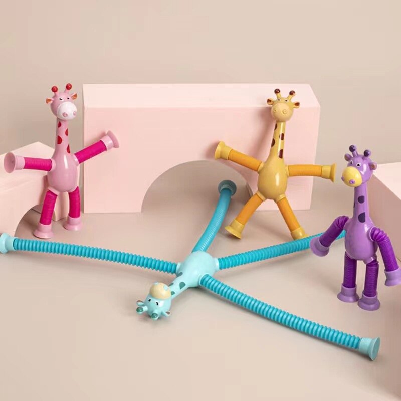 Brinquedos de ventosa para crianças, tubos pop, brinquedos telescópicos de girafa, foles sensoriais, anti-stress, novo, 1pc, 4 pcs