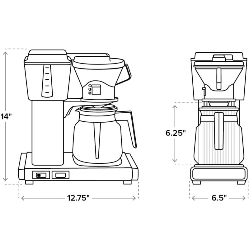 เครื่องทำกาแฟ, คู่มือ-ปรับหยด-หยุดชงตะกร้าแก้ว carafe, เงินแปรง, 6.5 "D x 12.75" W x 14 "H, เครื่องทำกาแฟ