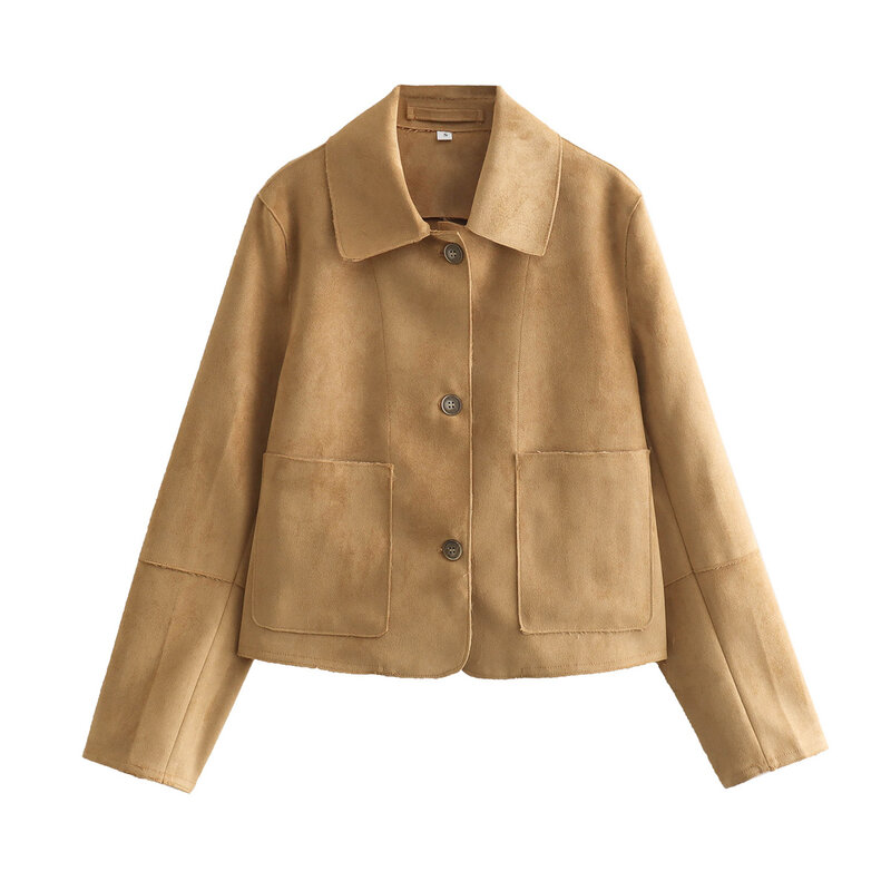 ZAURA 2024 Spring New Product Women's Solid Color Jacket Suede Coat