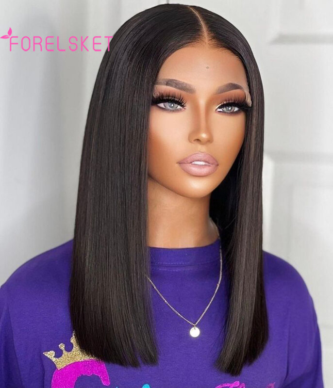 13x4 koronkowa peruka z przodu ludzkich włosów przezroczysta peruki typu Lace Front dla czarnych kobiet peruka z krótkim bobem bezklejowa Remy prosta naturalna peruka