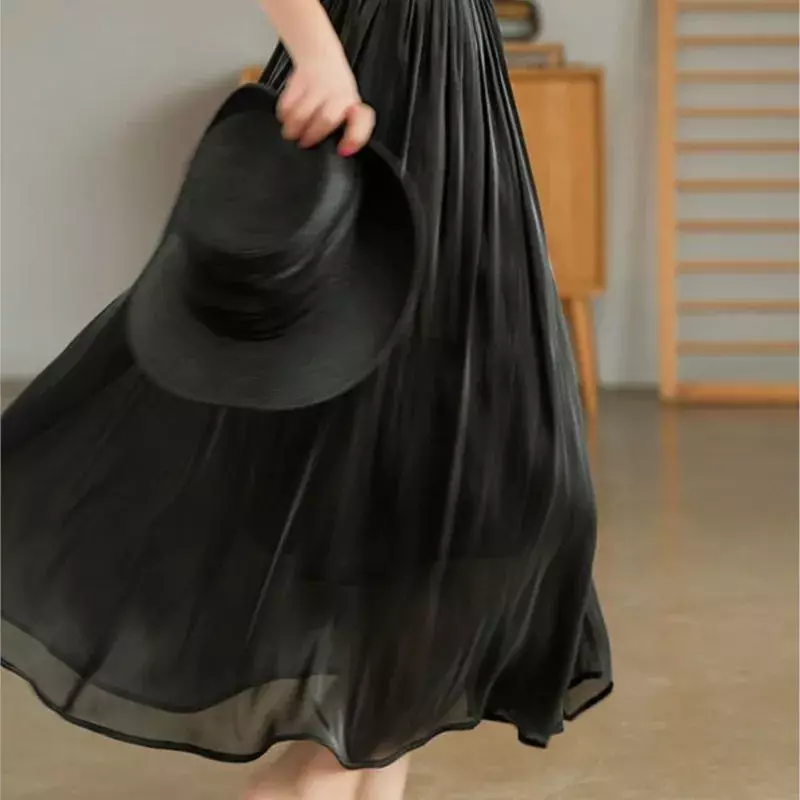 Дизайнерские юбки, популярная повседневная женская летняя элегантная шикарная Однотонная юбка, роскошная модная длинная юбка с высокой талией и позолотой