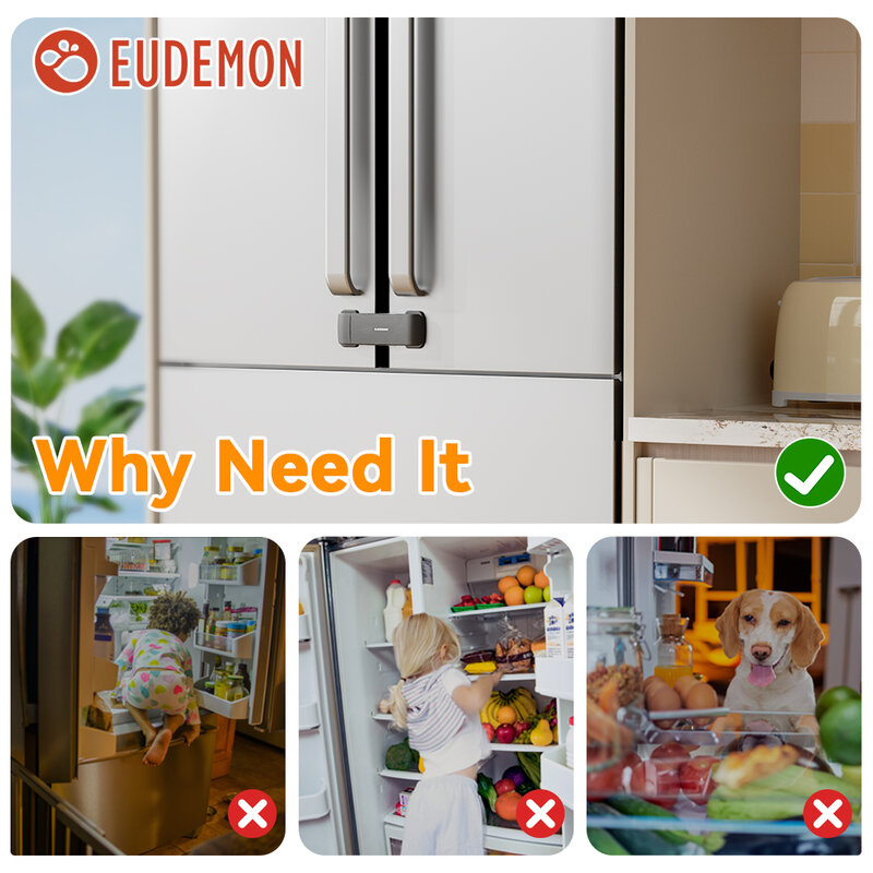 EUDEMON 1pc Updated French Fridge Lock French Door Refrigerator/Freezer Lock Door Gap Distance Cabinet Door Lock Protect Baby