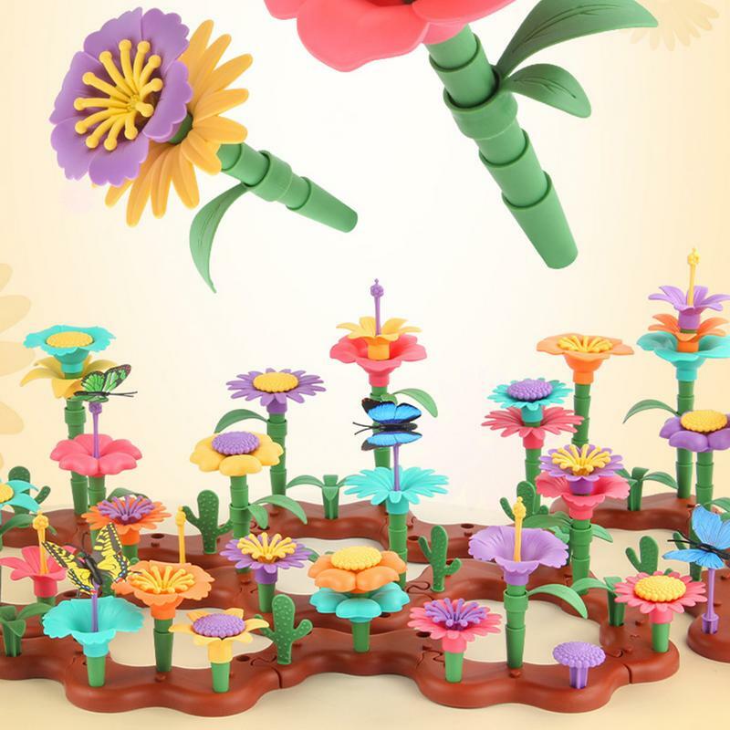 Flower Garden Bouquet Building Blocks Set, Handmade Flor Arranjo Jogo, Atividade Educativa Stem Brinquedos