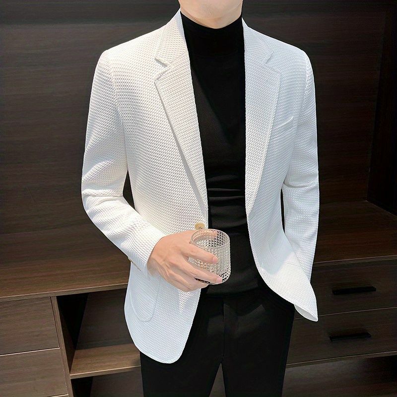 Jaqueta de waffle masculina slim fit, moda empresarial de luxo leve, terno casual de tendência, terno único, 3-A4