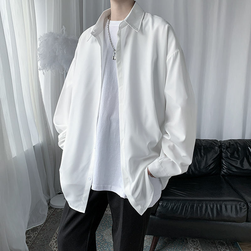 Trend Eis Seide Schlaffe Sensation Sonnencreme Mann Taste Hemd Langarm Weiß Streetwear Fashion Hong Kong Stil Mantel Top 2022