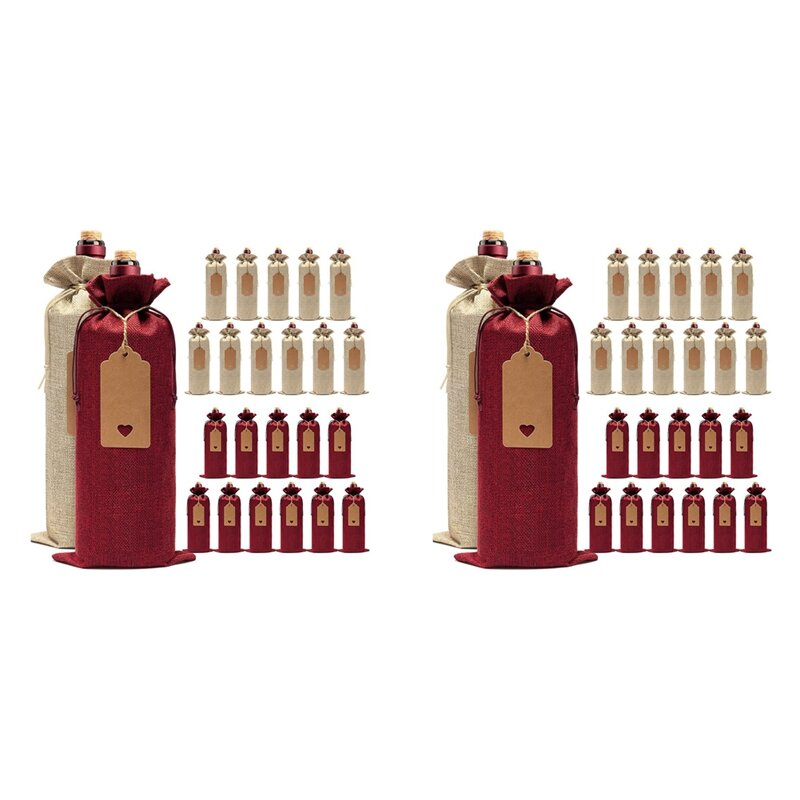 Sacchetti per vino in tela da 48 pezzi sacchetti regalo per vino, sacchetti per bottiglie di vino con coulisse, etichette e corde, coperchi per bottiglie di vino riutilizzabili