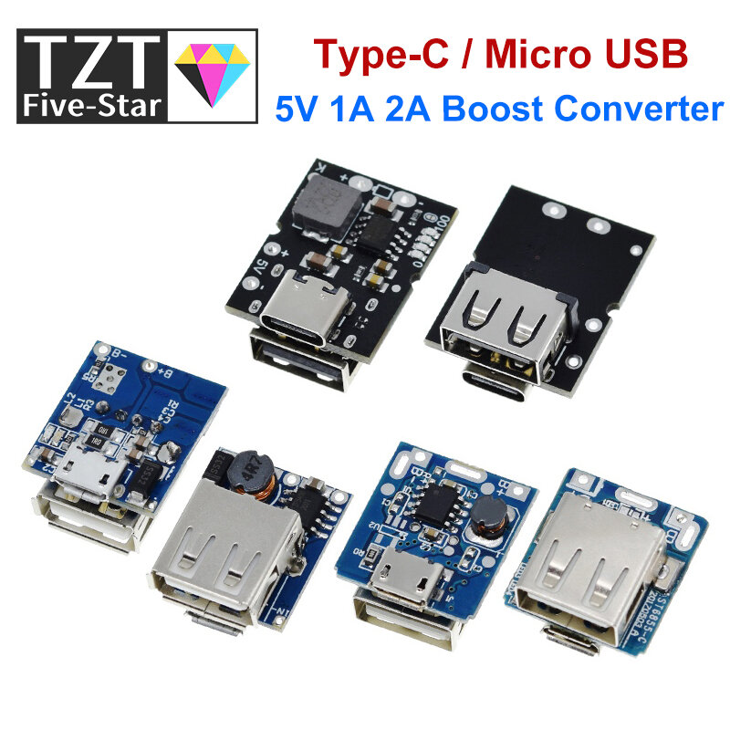 Konverter Step-Up USB Tipe-c/Mikro 5V 1A 2A, Aksesori Bank Daya Ponsel dengan Indikator LED Pelindung