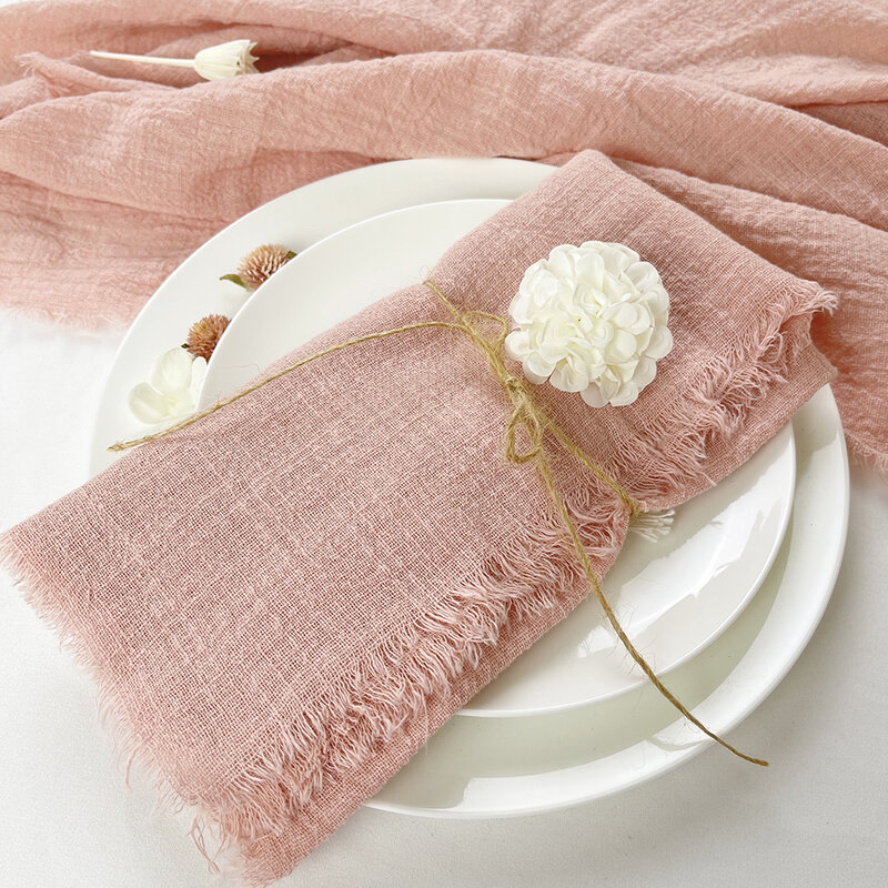 Servilletas de algodón reutilizables para Decoración de mesa, servilletas de gasa rosa, rebabas Retro, 100 piezas, 32x32cm