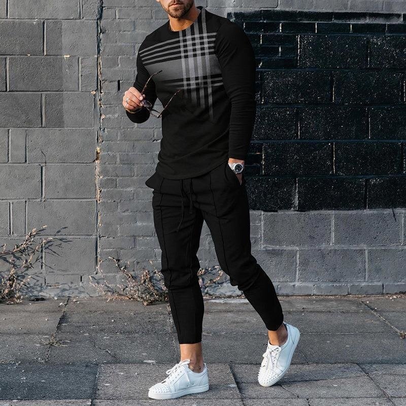 Spring Autumn Men's Sports Casual 3D Printed Sets Round Neck Long Sleeve Pullover + Pants Two Piece Set Men Fashion Tracksuits