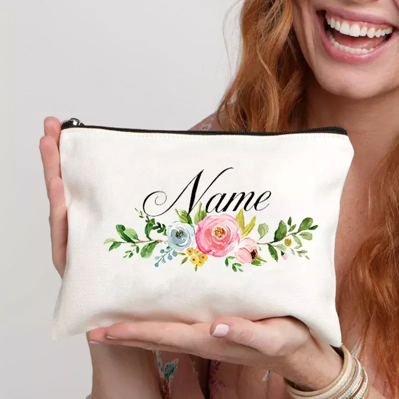 Bolsa personalizada con estampado Floral, bolso de diseñador para dama de Honor, estuche de almacenamiento de maquillaje, embrague de inodoro para novia, regalos de boda