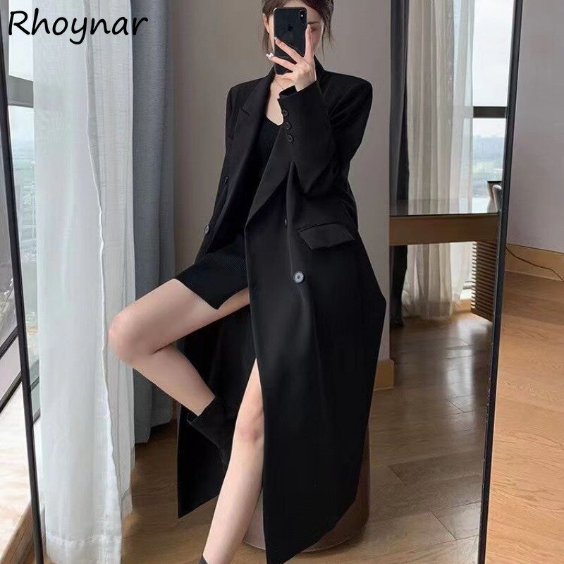 Trench Women Korean Fashion Temperament Long Length Solid All-match Popular X-long Spring Ladies Attractive Casual Daily Cozy