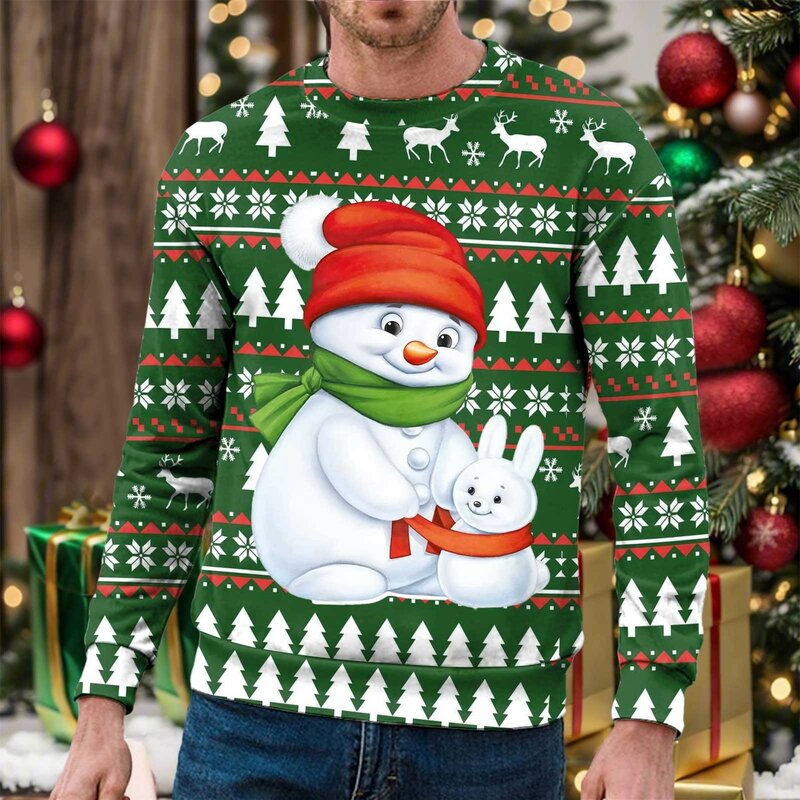 남성용 크리스마스 후드티, 맨투맨 의상, 눈사람 크리스마스 트리, 오버사이즈 스웨트셔츠, 파티, 귀엽고 재미있는 풀오버 탑
