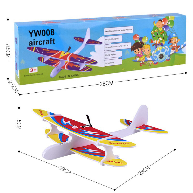 LED Light Foam Airplane Toy para crianças, Perfeito brinquedo esportivo ao ar livre, festas de aniversário e presentes, planador carregável