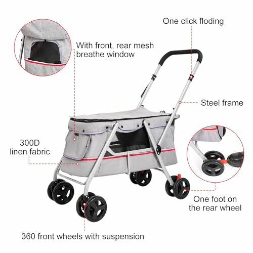 Dog Stroller with Folding 4 Wheel pet cart Stroller for up to 33 lbs for Small&Medium Dogs Cats Walk Travel Shopping