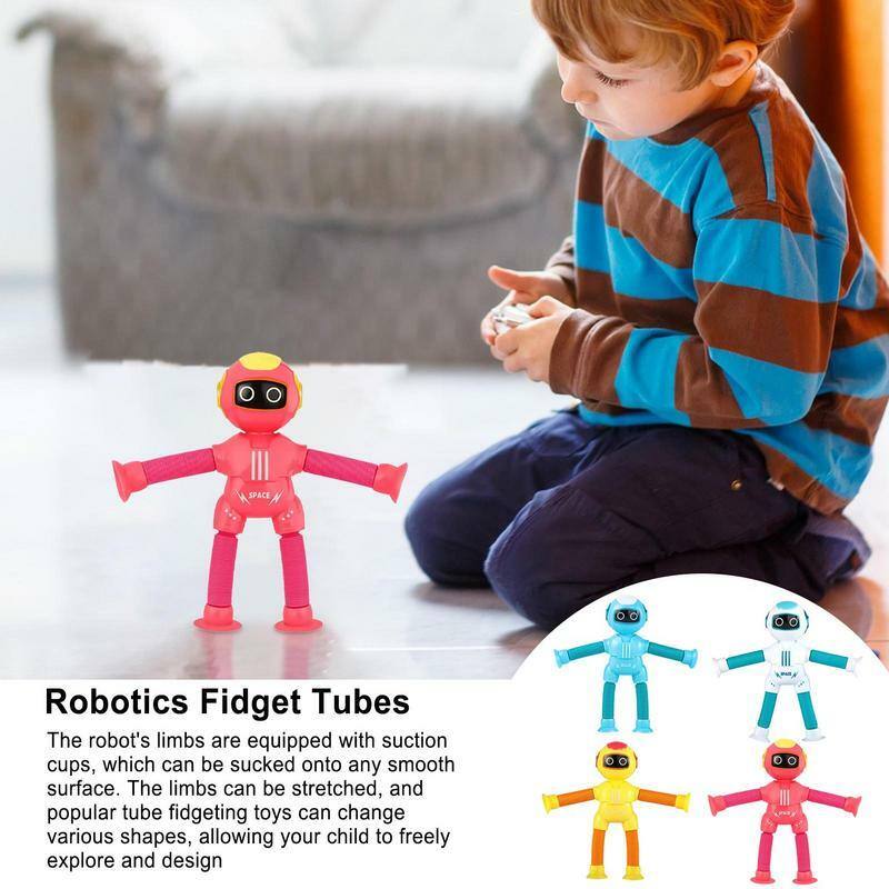 Robot Pop tabung 4 buah Robot teleskopik tabung Pop imajinatif bentuk permainan berubah Robot mainan pesta nikmat untuk anak-anak dewasa