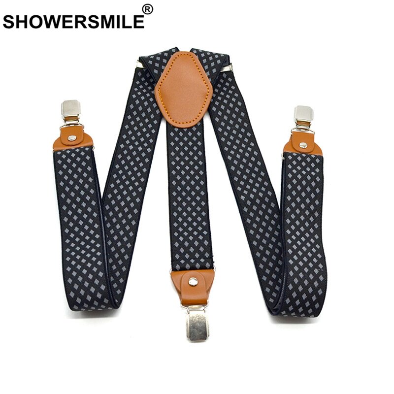 Showersmile-メンズヴィンテージサスペンダー,フォーマルパンツストラップ,ダイヤモンドベルト,伸縮性クリップ,120cm