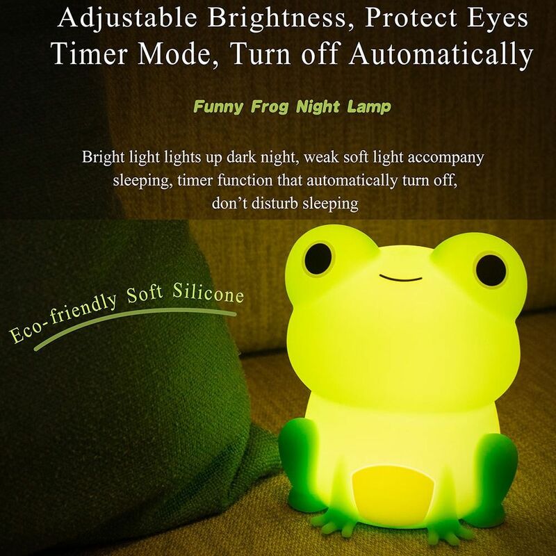 Lámpara de noche de rana de silicona, luz LED regulable con temporizador, recargable por USB, decoración de dormitorio, regalos