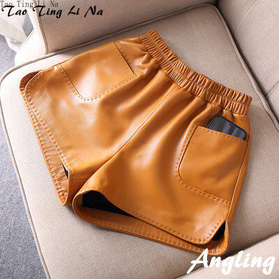 Tao Ting Li Na pantaloncini in vera pelle di pecora donna nuovi pantaloncini larghi in vera pelle a gamba larga a vita alta J30