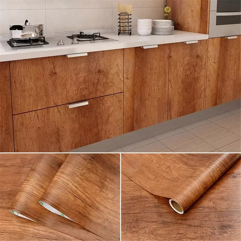 Wood Grain PVC Stickers For Wardrobe Cupboard Table Furniture Waterproof Self Adhesive Removable Wallpaper Home Decor Film