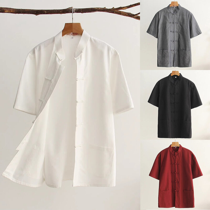 Umorden Baumwolle Tang-anzug Top Männer Sommer Kung Fu Tai Chi Uniform Hemd Bluse Kurzarm Traditionelle Chinesische Kleidung