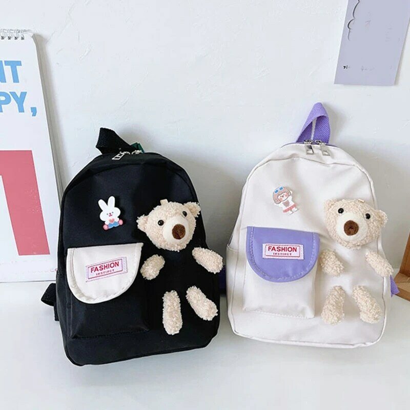 소녀용 만화 곰 캔버스 학교 가방, 귀여운 어린이 유치원 책가방, 어린이 백팩, 소녀 소년 책가방