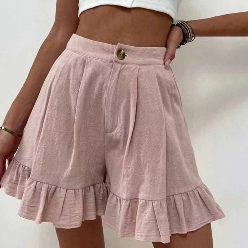 Frauen Sommer lässig hohe Taille Mini Shorts Rüschen elastischen Bund Kordel zug plissiert dünne breite Bein Streetwear Hose