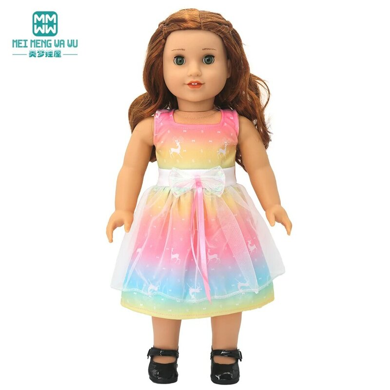 Roupa nova da boneca nascida, acessórios americanos da boneca, vestido elegante do gaze, vestido do arco, 43 cm