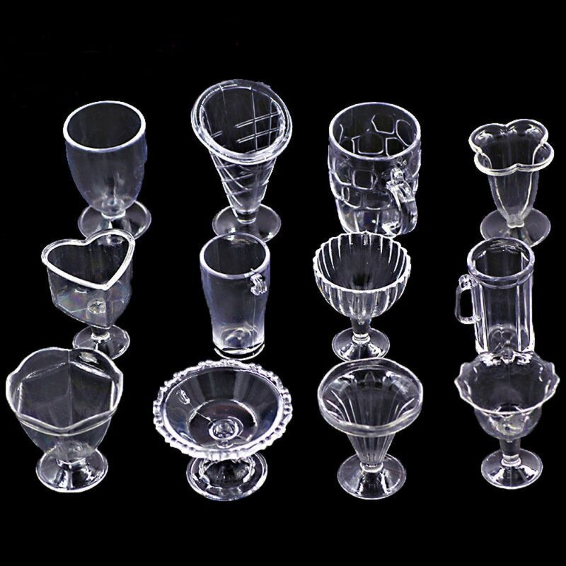 أكواب أدوات المائدة البلاستيكية الشفافة دمية ، لعبة نموذج ديي اللعب أدوات المطبخ ، مصغرة ، 17 في كل مجموعة