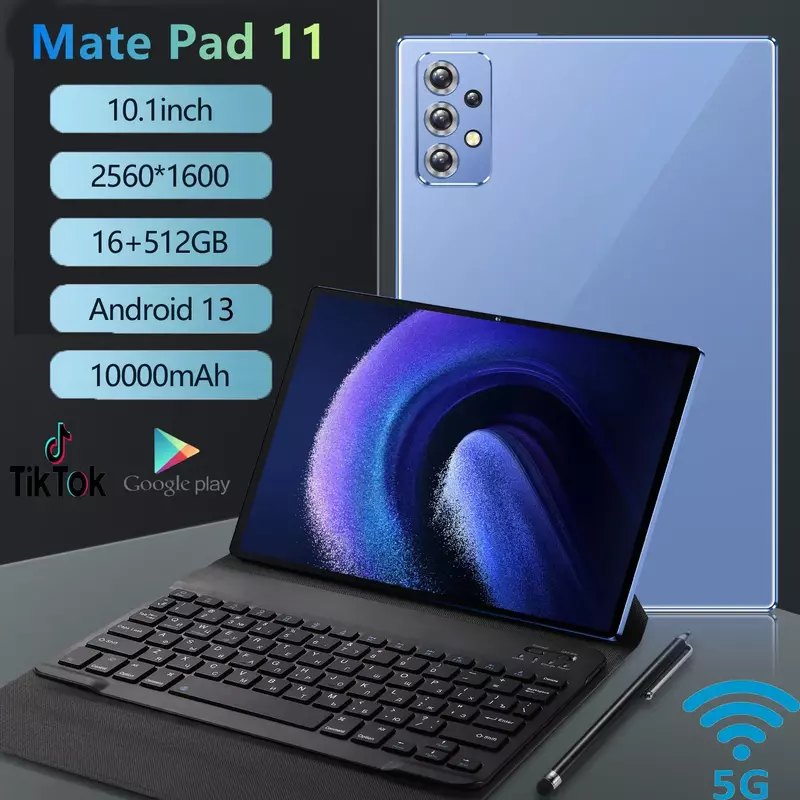 11 Android Tablet pad 13, 10.1インチ,16GB, 512GB, 5g,デュアルSIM,電話,GPS, Bluetooth,wifi,タブレット,pc新しい